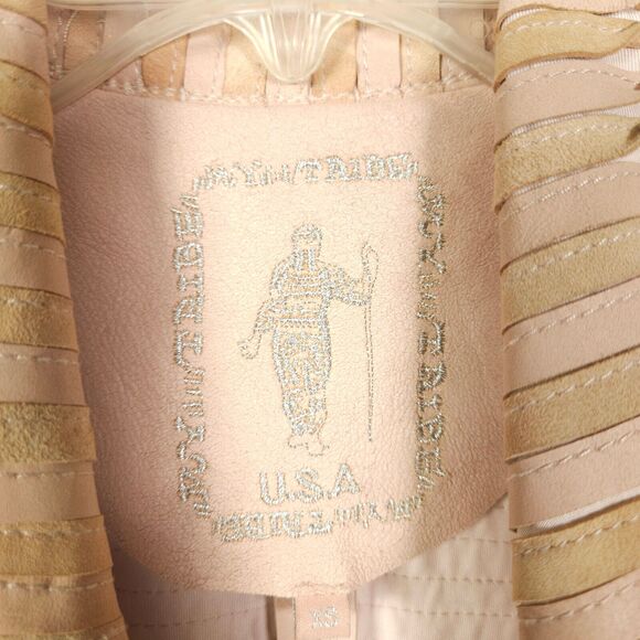 My Tribe Womens XS Pink Tan Leather & Suede Twisted Striped Drape Collared Vest - Picture 2 of 7